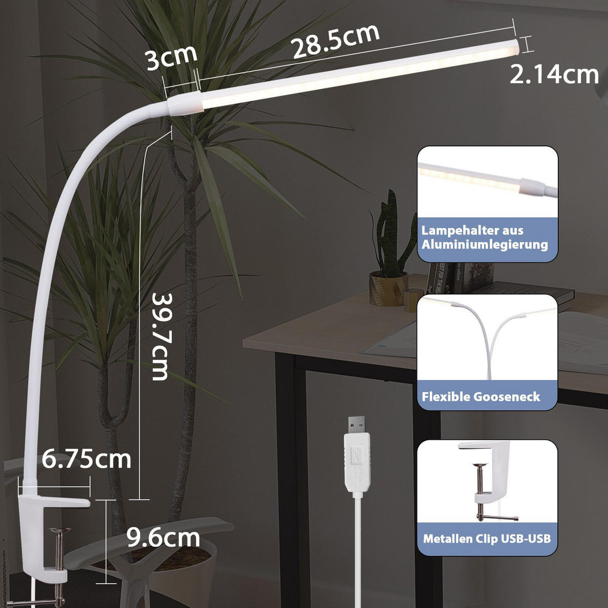 LED-TISCHLEUCHTE Abramowski 80.8/6.5/6.5cm - Weiß, Kunststoff (80.8/6.5/6.5cm) - Nettlife