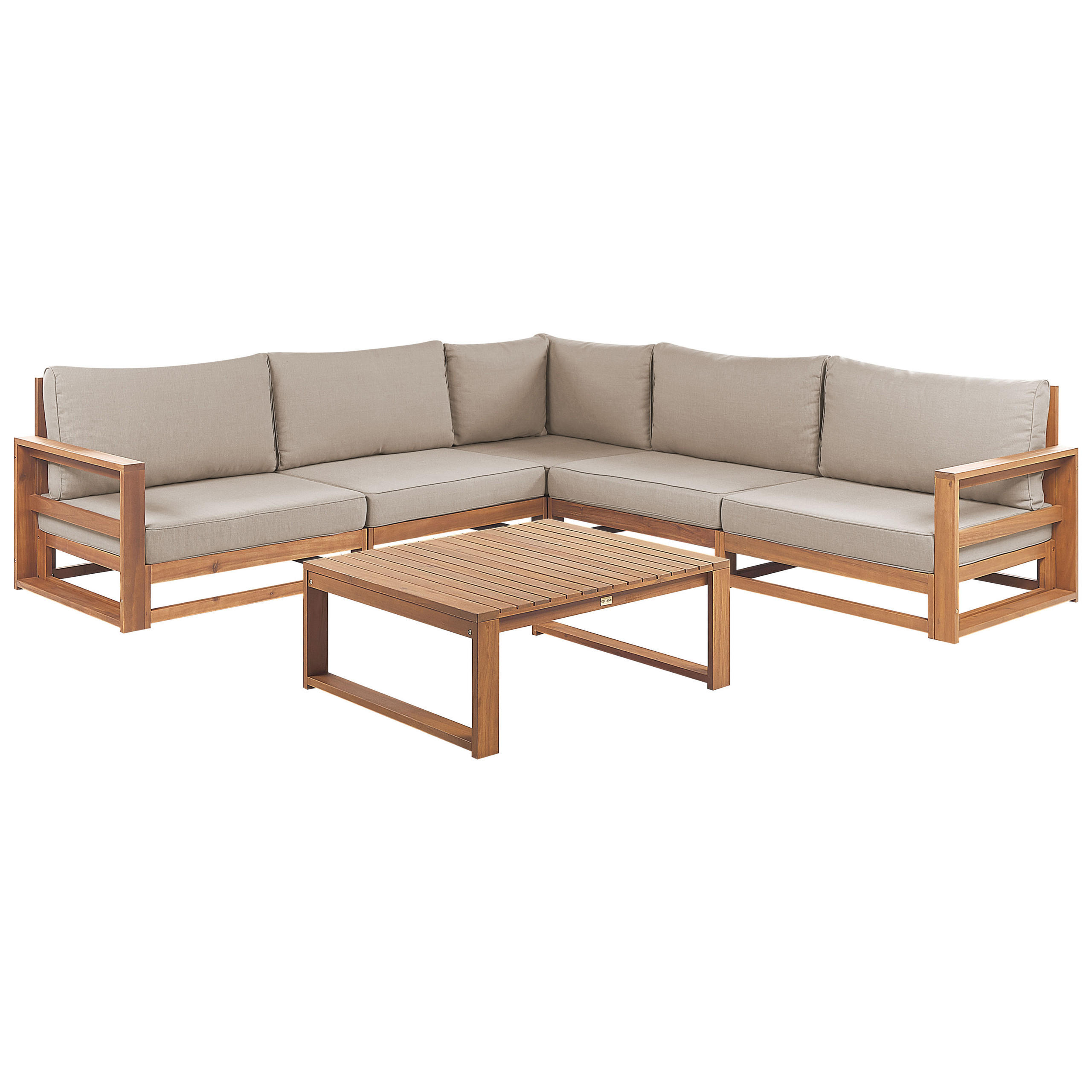 LOUNGE-SET 5-Sitzer zertifiziertes hellbraun modular Auflagen taupe Timor II - Taupe, Holz - Beliani