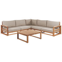 LOUNGE-SET 5-Sitzer zertifiziertes hellbraun modular Auflagen taupe Timor II - Taupe, Holz - Beliani