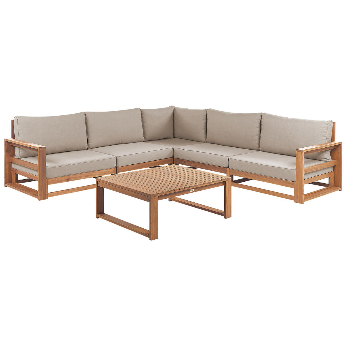LOUNGE-SET 5-Sitzer zertifiziertes hellbraun modular Auflagen taupe Timor II - Taupe, Holz - Beliani