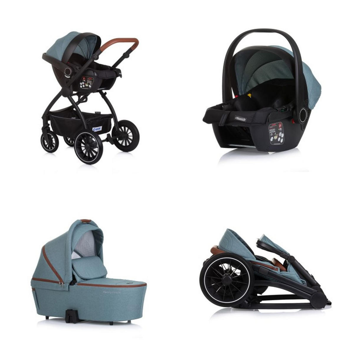 KOMBIKINDERWAGEN Prestige 3 in 1 blau Babywanne Rucksack i-Size Babyschale - Blau, Metall (85/59/123cm) - Chipolino