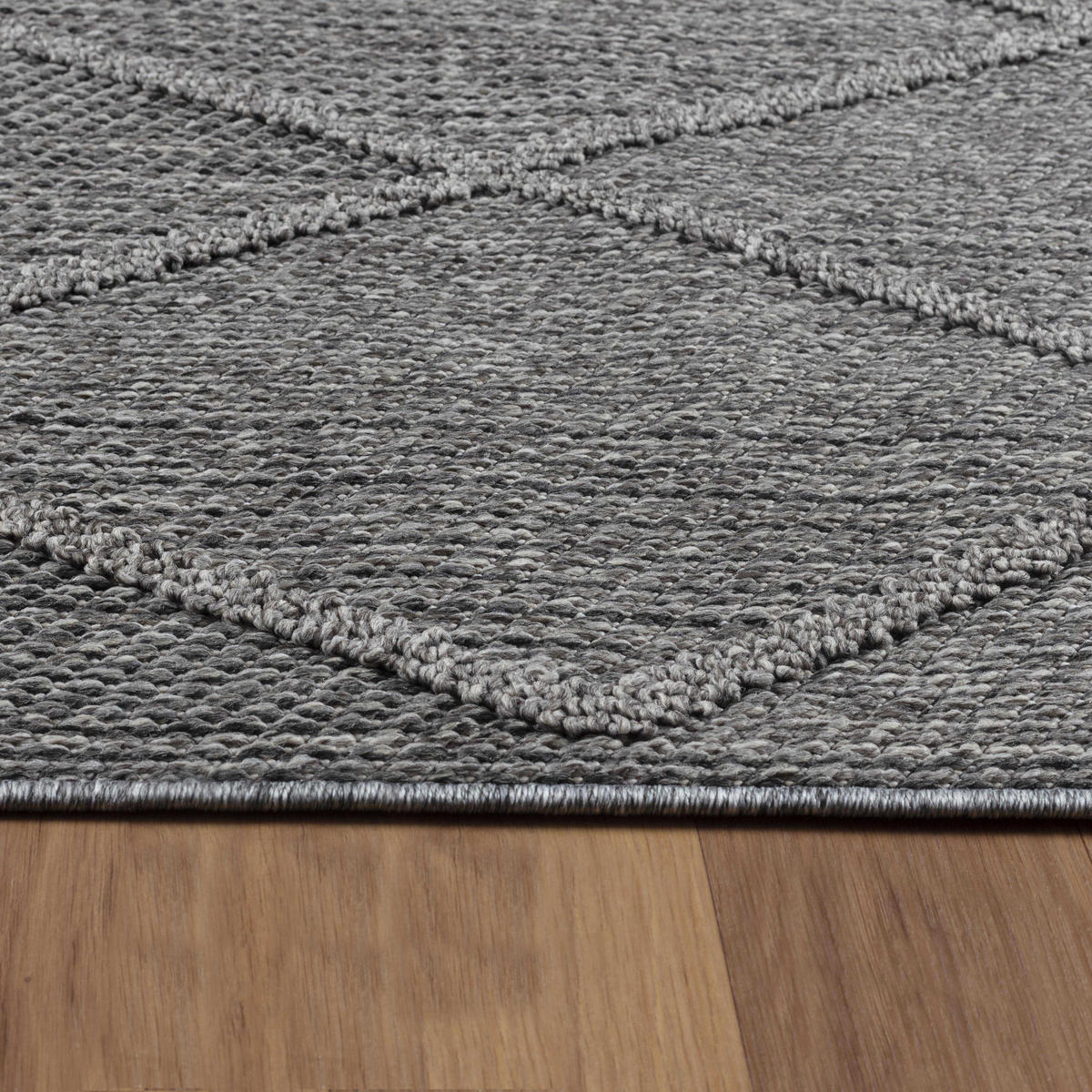 TEPPICH Outdoor Flachgewebe Berber-Muster Polypropylen Terrasse Grau Rechteckig 160x230 - Grau, Textil (160/230cm) - KADIMA DESIGN