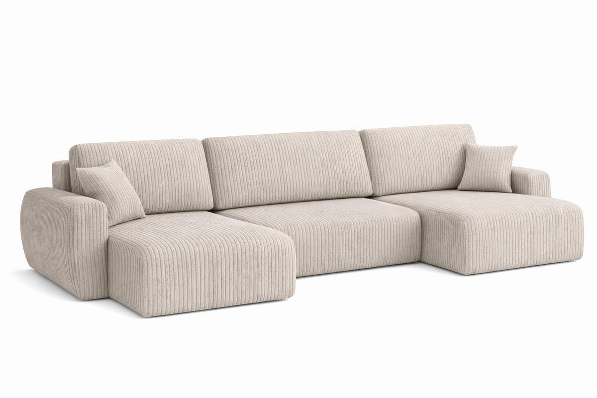ECKSOFA Mit Schlaffunktion Und Bettkasten U-Form Ariel U, Cordstoff Poso, Beige - Beige, Holz (342/142cm) - Kaiser Möbel