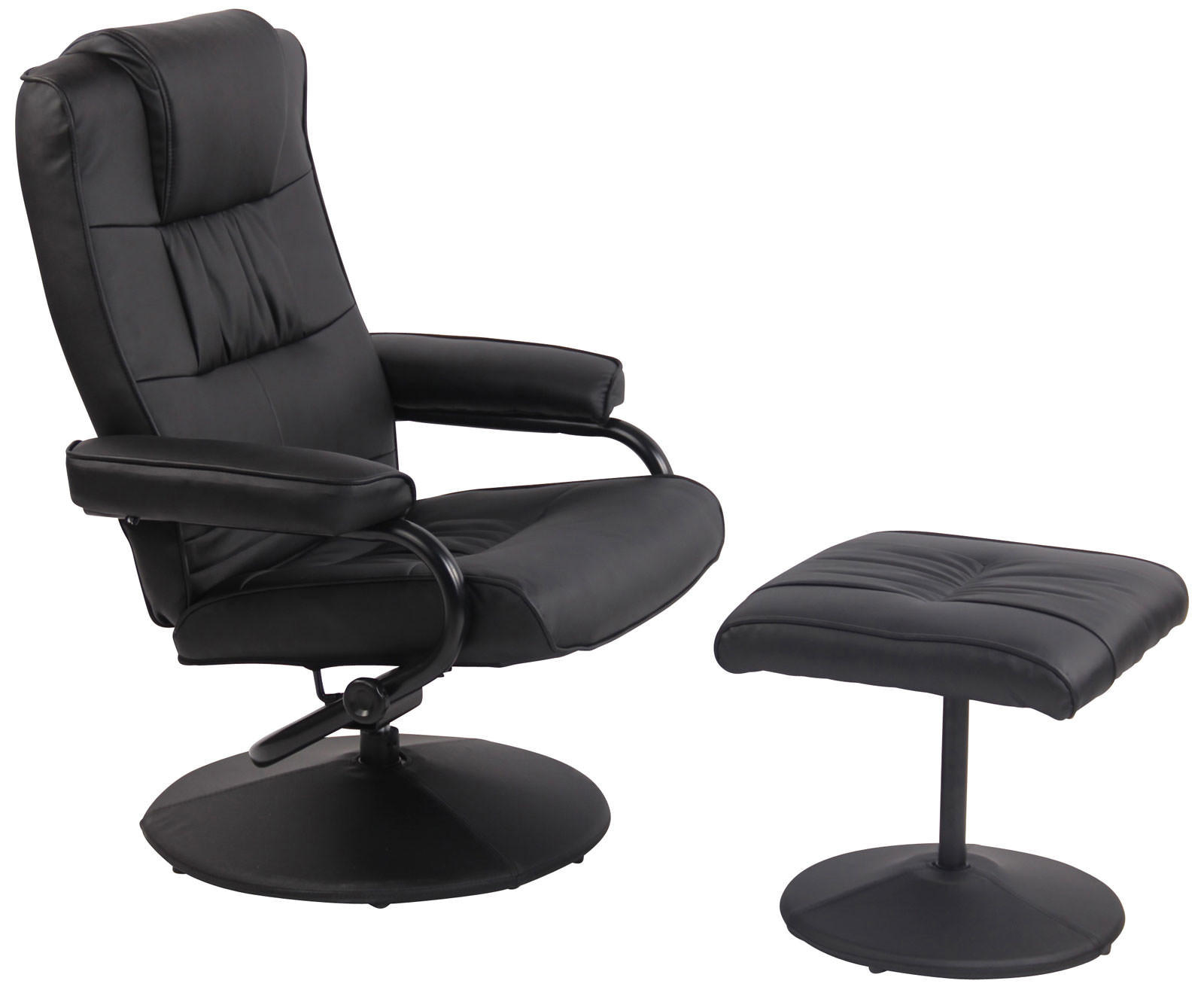 SESSEL MIT HOCKER Lederlook Schwarz - Schwarz, Textil/Metall (77/92/72cm) - CLP