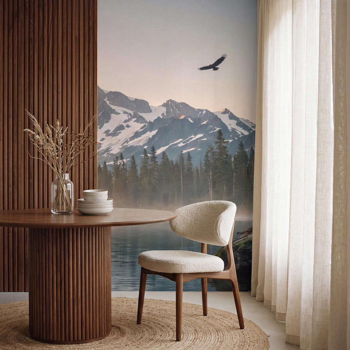 TAPETE - Berge - Wasser - Bäume - 120x200 cm - Multicolor, Papier (120/200cm) - OnlyWow