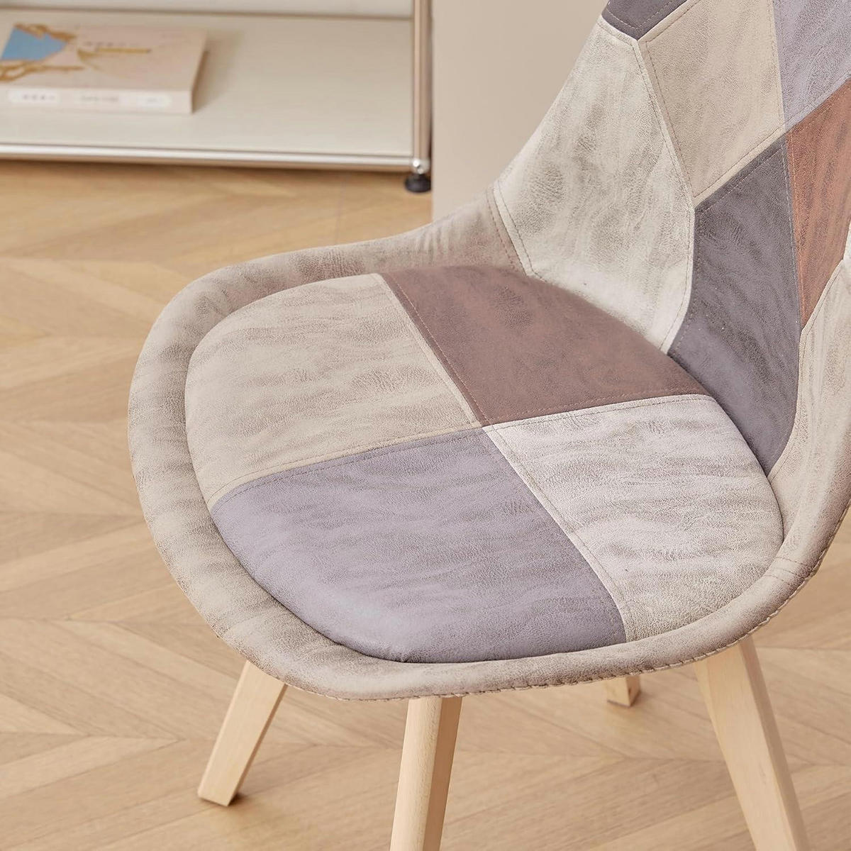 ESSZIMMERSTUHL 2-teiliges Set Patchwork Hellbraun Massivholzbeine - Multicolor, Textil (49/83/42cm)
