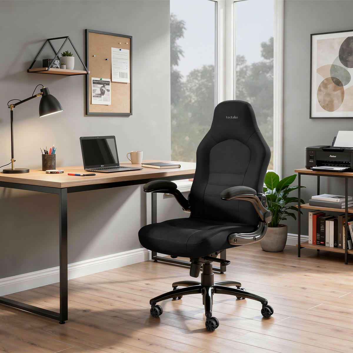 BÜROSTUHL Springsteen, stufenlos höhenverstellbar, schwarz - Schwarz, Kunststoff (70/131.5/67cm) - tectake