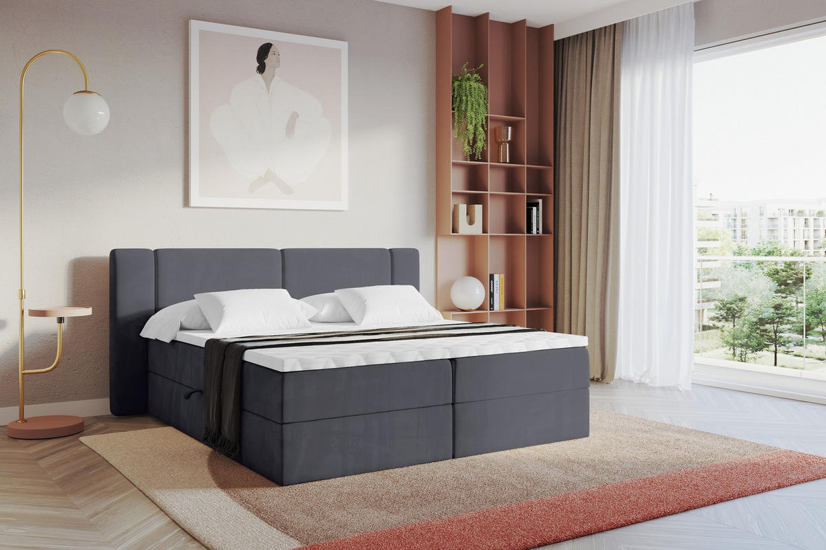 BOXBETT mit Matratze H4 - EVON - 180x200 cm Dunkelgrau - Dunkelgrau, Holzwerkstoff (180/200cm) - ALTDECOR