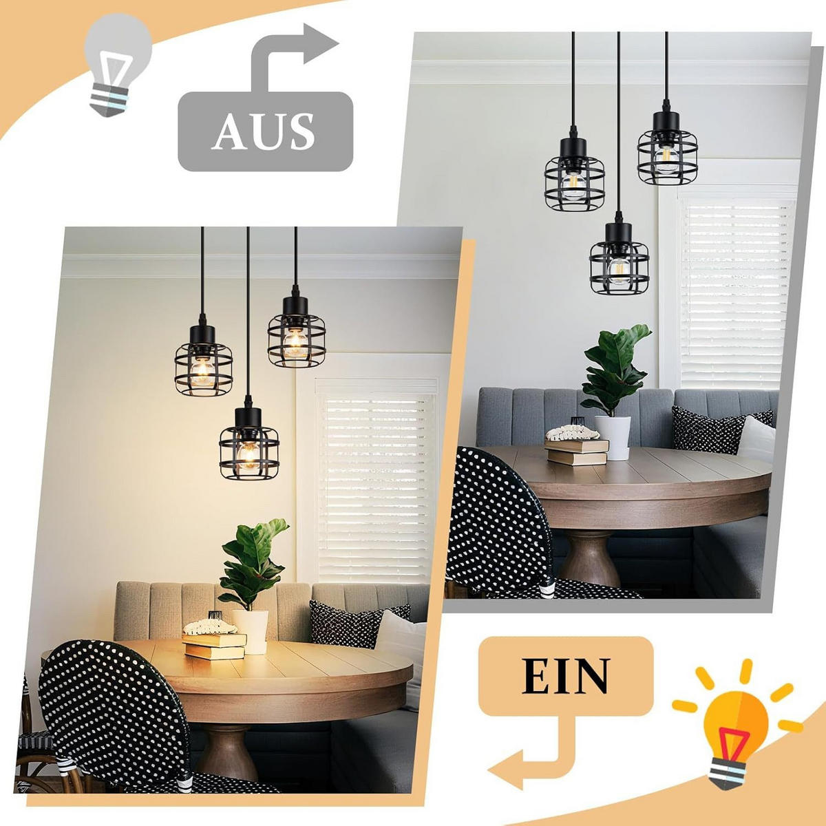 PENDELLEUCHTE BARNETT Ⅲ 24/24/140 cm - Schwarz, Metall (24/24/140cm) - Nettlife