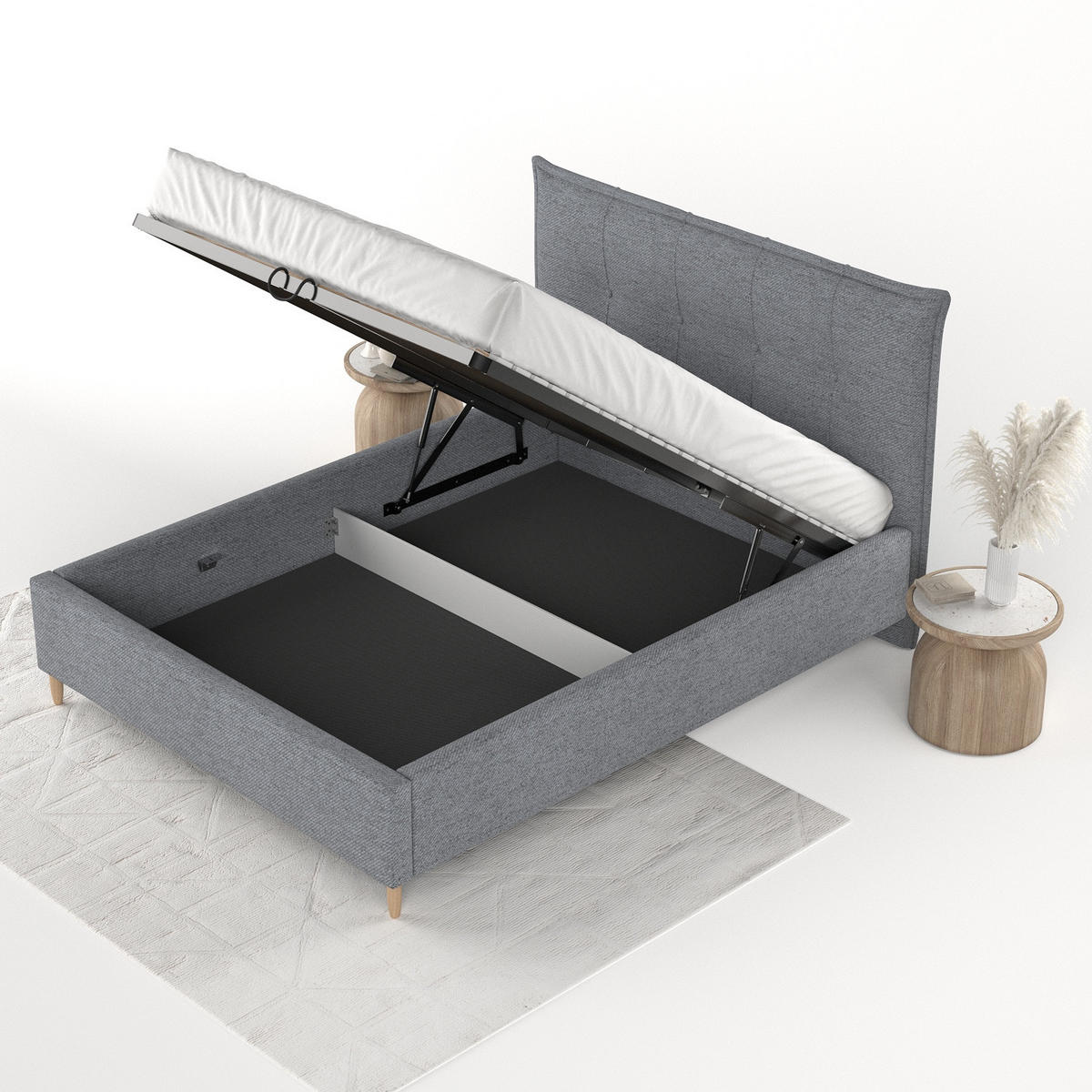 POLSTERBETT Plaza 140/200 cm Grau im Neve Stoff - Naturfarben/Grau, Holz/Holzwerkstoff (140/200cm) - AltaBeds