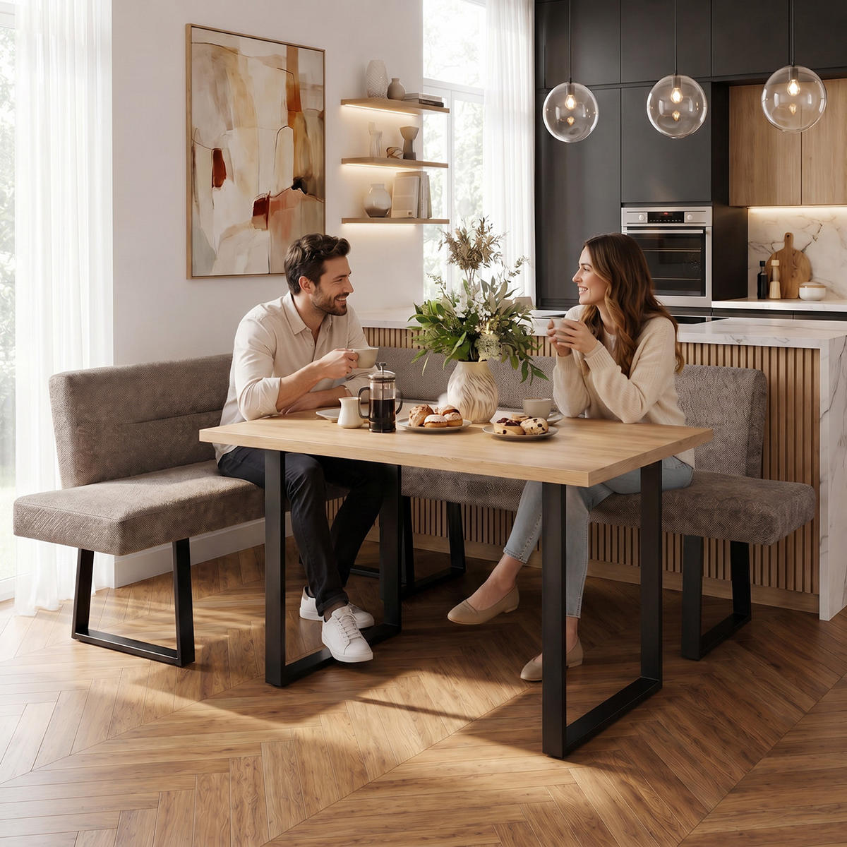 ECKBANK Cresto 212x173 cm, mit Metallbeinen, Egon-Stoff, Braun - Schwarz/Braun, Metall (212/173cm) - Beautysofa