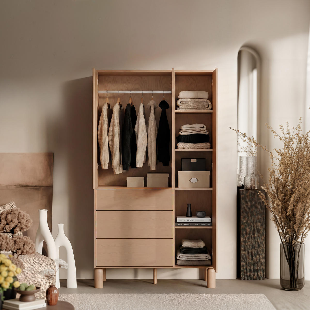 SCHRANK mit Schubladen SENA - Naturfarben, Holzwerkstoff (110/197/55cm) - Idohome