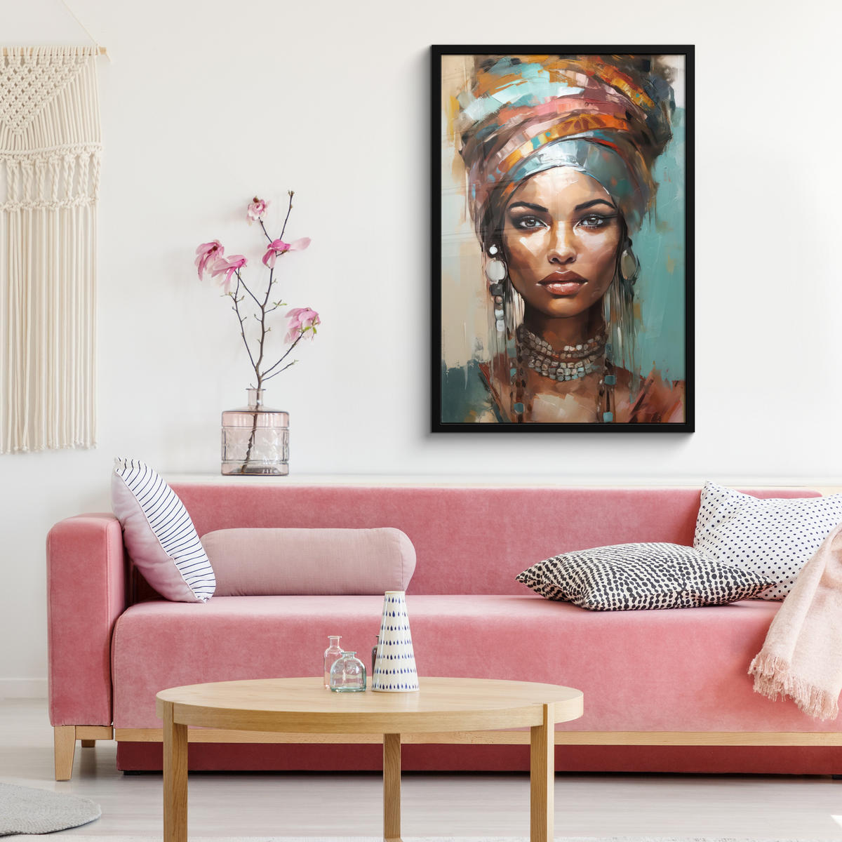 ZARÁMOVANÝ PLAGÁT Žena - Umenie - Šperky - Portrét 60x90 cm - modrosivá, papier (60/90cm) - MuchoWow