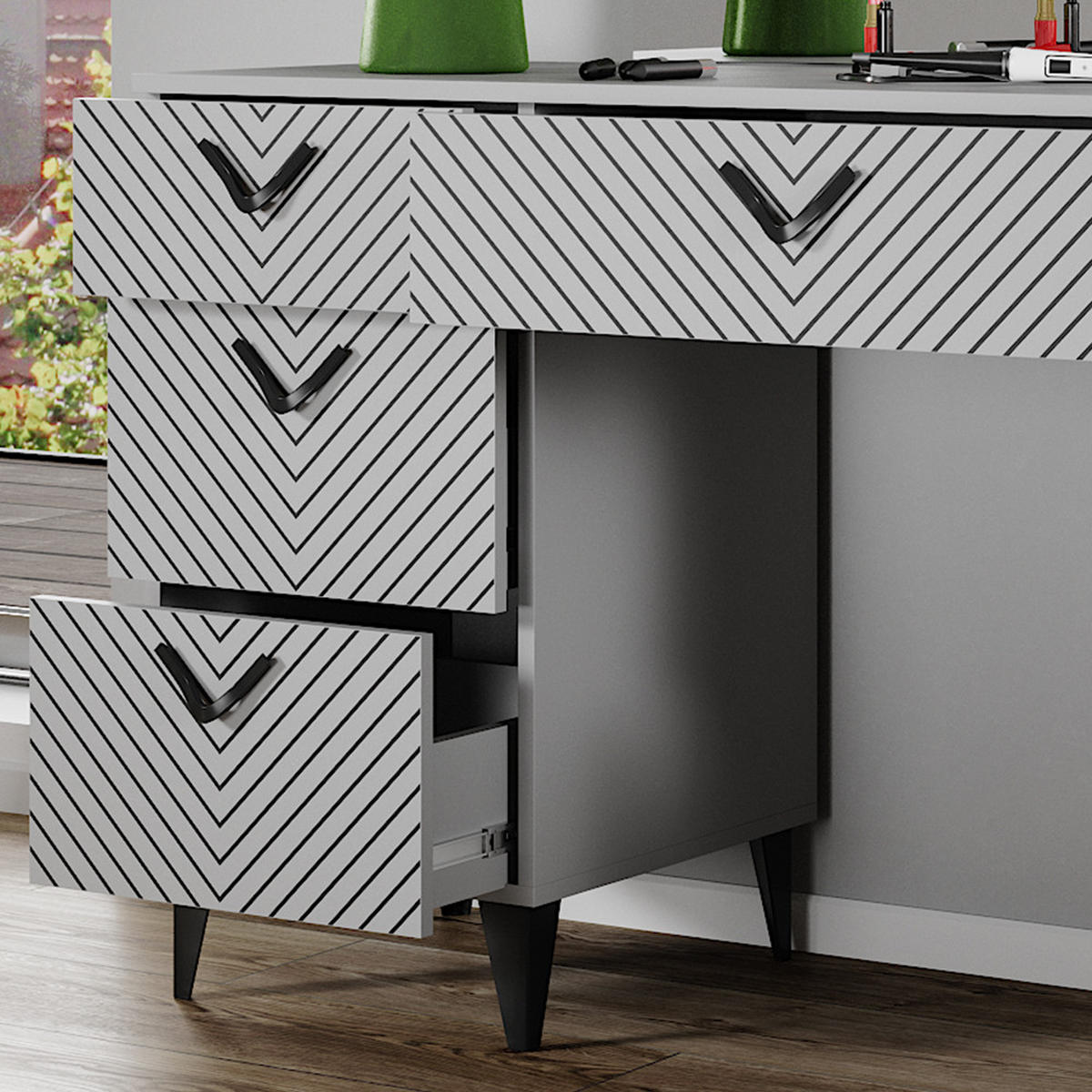 SCHMINKTISCH Anett Grau 150 cm mit 7 Schubladen - Grau, Holzwerkstoff (150/78.1/45cm) - Vicco