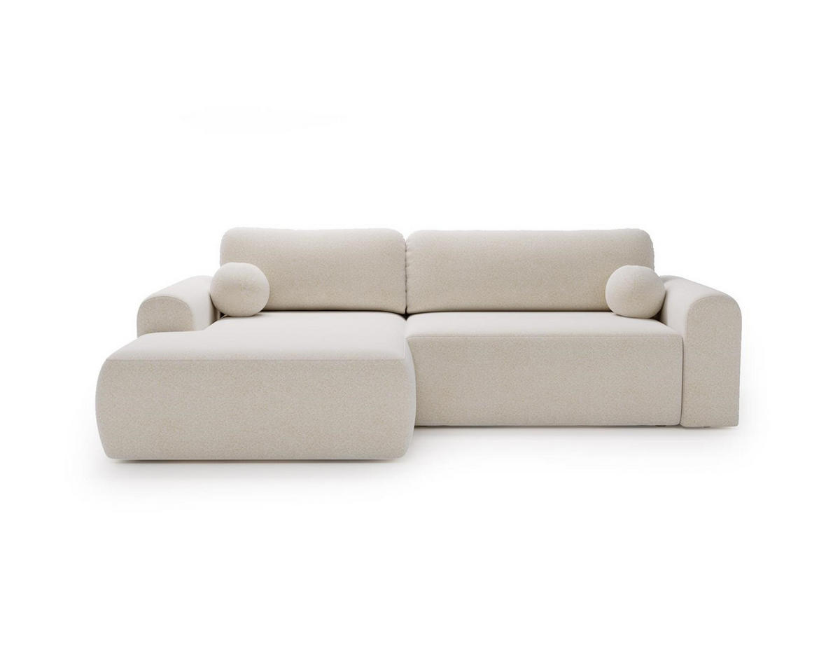 ECKSOFA Aurora Weiß, mit Schlaffunktion in Lambi Stoff, linke seite - Weiß, Holzwerkstoff/Textil (257/177cm) - Bettso