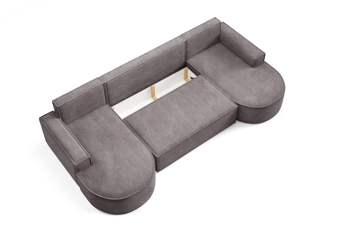 ECKSOFA MOLLY U Freistehendes, mit Schlaffunktion, 140x273cm, Bettkasten und Abnehmbaren Kissen 316x157x88cm, Abriamo Stoff, Grau Seide - Grau, Holz/Textil (316/157cm) - DomoHome