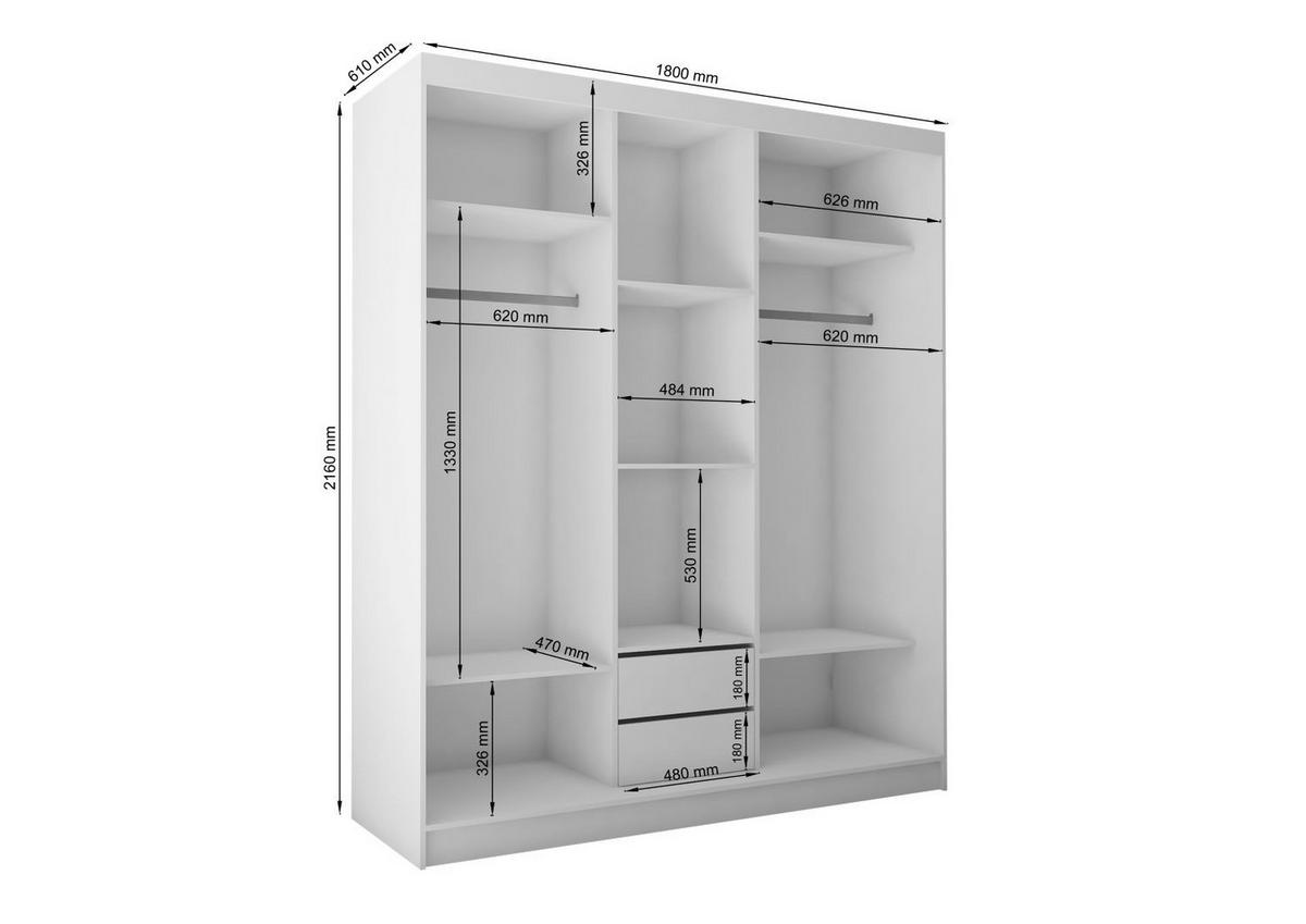 SCHWEBETÜRENSCHRANK Neli 180 cm mit Lamellen und Spiegel 3-türig, Artisan, schwarz, Lamelle Artisan - Braun/Eiche Artisan, Kunststoff (180/216/61cm) - Margaret Hadas24