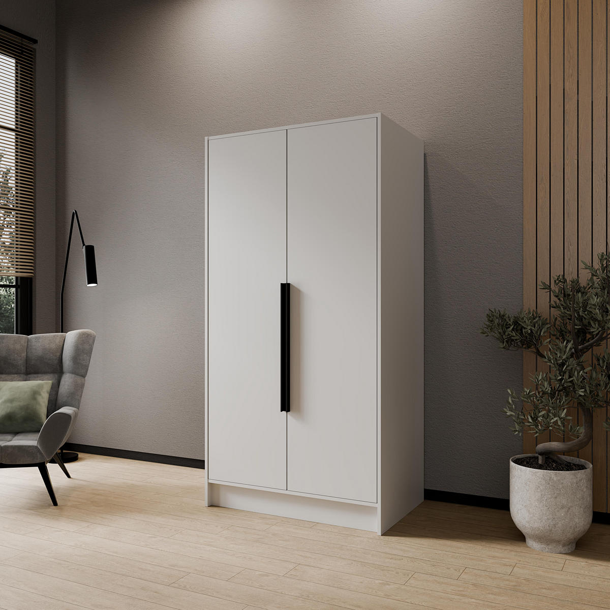 FLÜGELTÜRENSCHRANK PORTO - Schwarz/Weiß, Holzwerkstoff (102/200/51cm) - Meblini