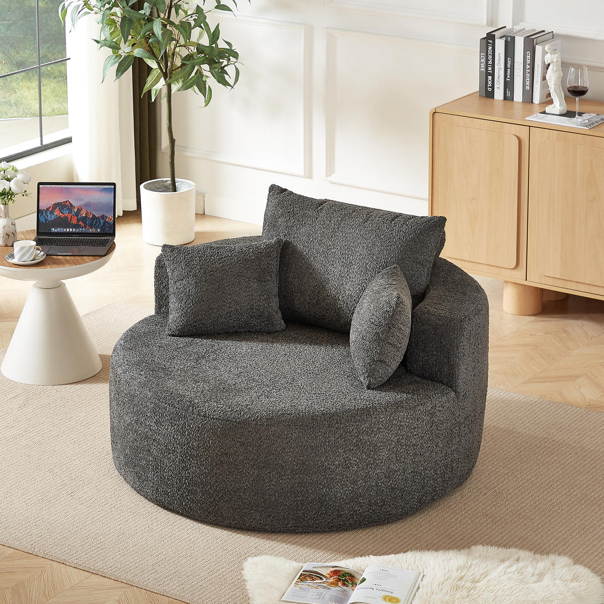 SESSEL DE-34509 Chenille-Stoff Grau - Grau, Textil (127/82/127cm) - ComfortXL