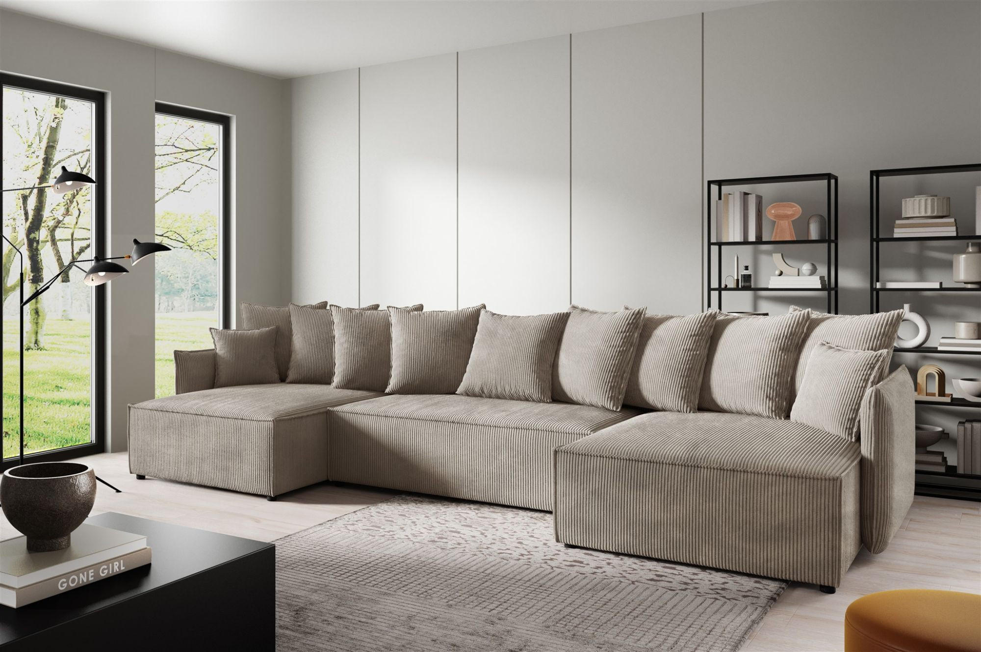 WOHNLANDSCHAFT Minea - Beige, Holzwerkstoff/Textil (362/70/153cm) - Fun Möbel