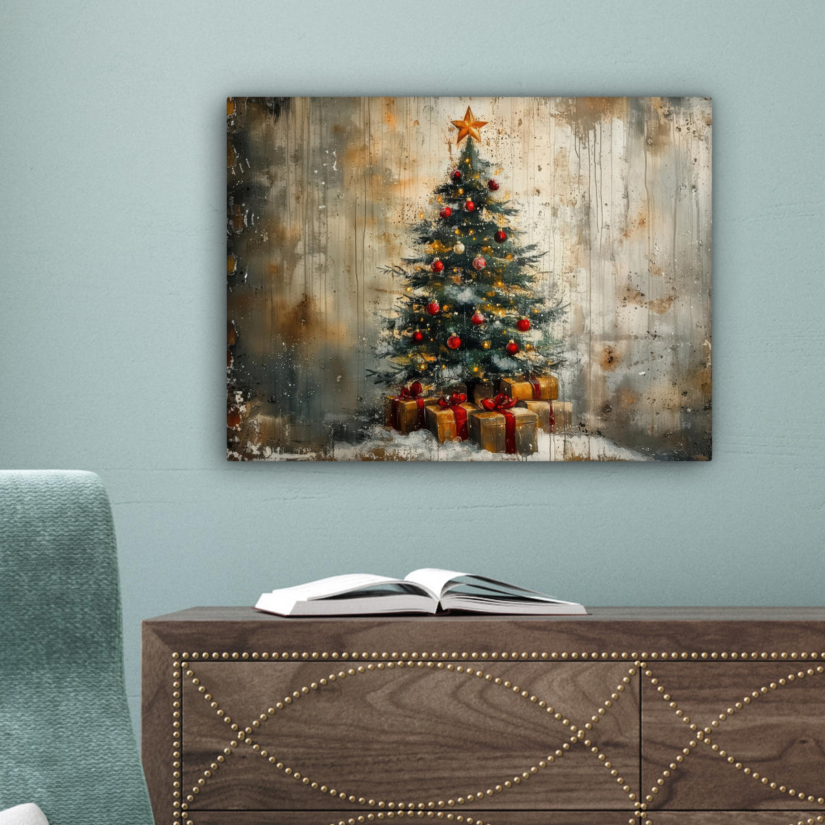 LEINWANDBILD Weihnachtsbaum - Vintage - Weihnachten - Geschenk 40x30 cm - Rostfarben, Textil (40/30cm) - MuchoWow