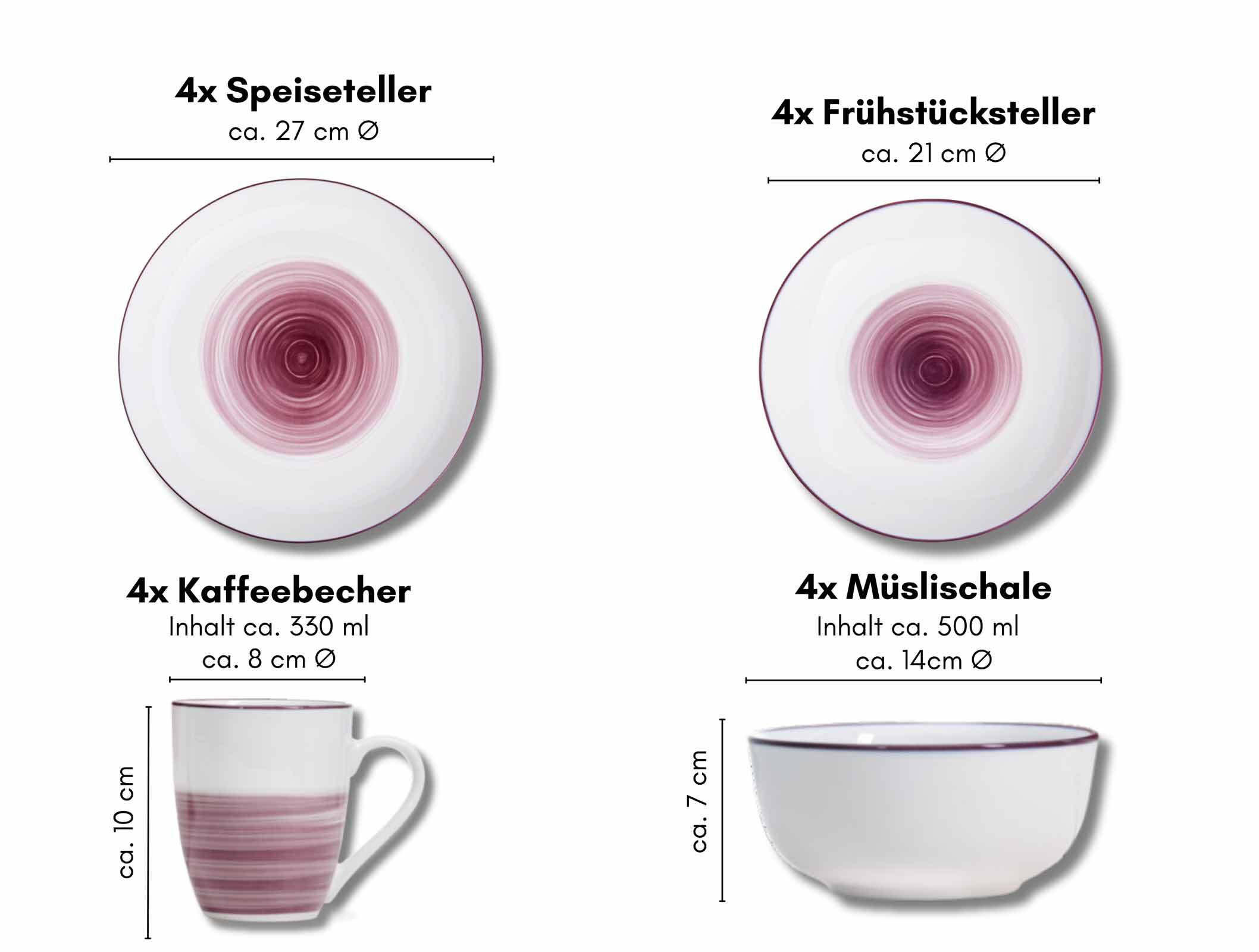 KOMBI SET Luna Bordeaux 16er Set - Bordeaux, Keramik (1/1/1cm) - Ritzenhoff Breker