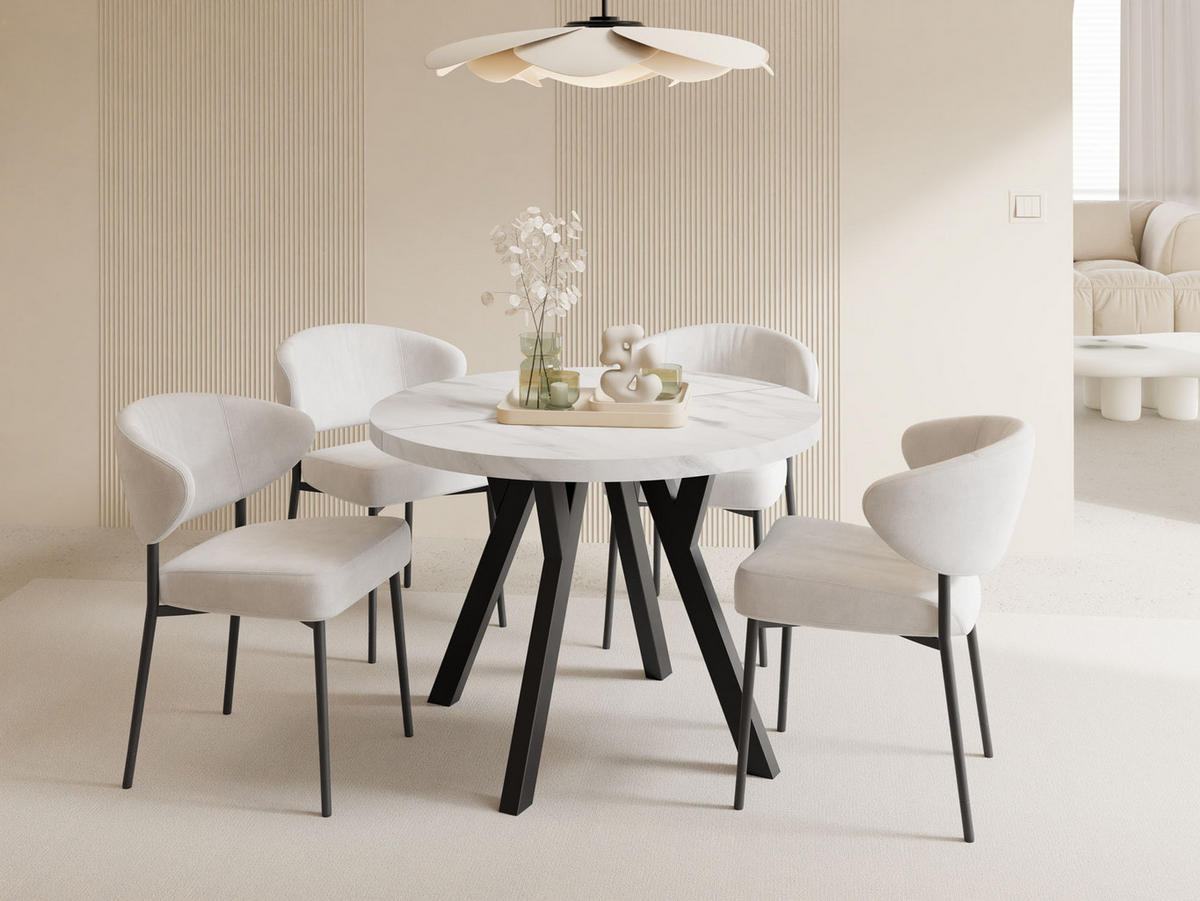 ESSTISCH Twixy XXL groß rund oval ausziehbar, Marmor Weiß 100-300/100/76 cm - Ecru/Schwarz, Holz/Holzwerkstoff (100/100/76cm) - WFL GROUP