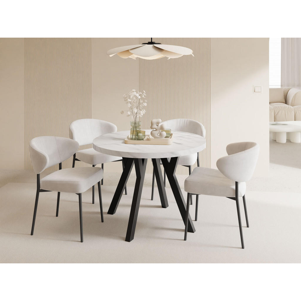 Thumbnail - WFL Group Esstisch, Ecru, Holzwerkstoff, 14-Sitzer, Rund,Rund, 100x76x100 cm, Esszimmer, Tische, Esstische