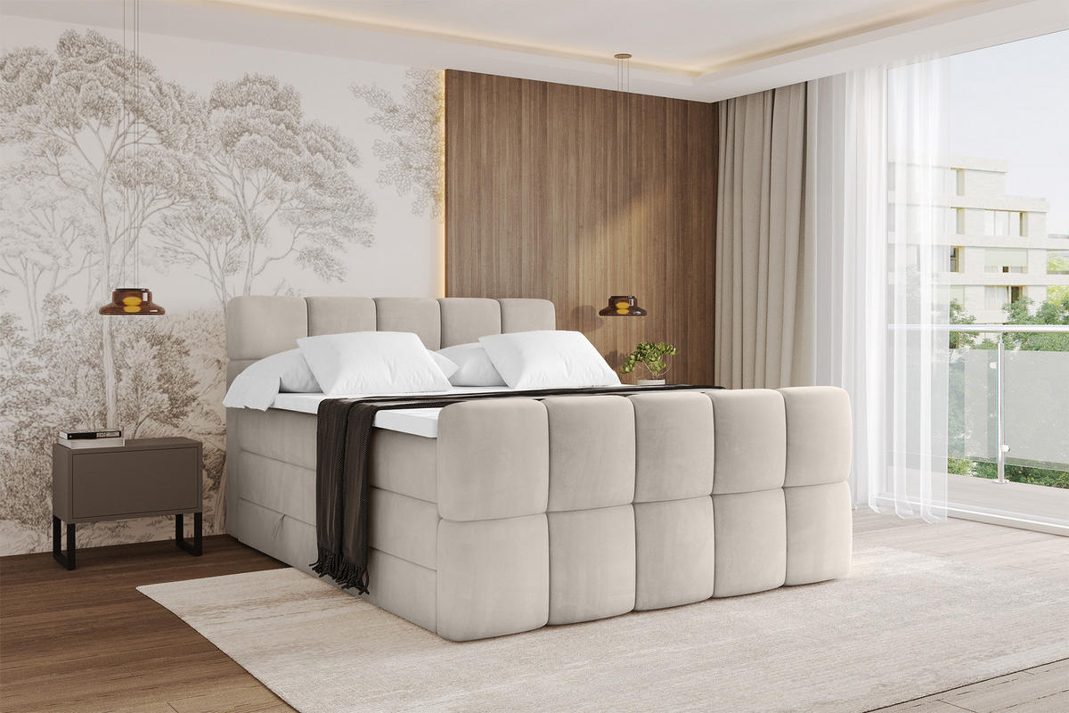 BOXBETT mit Matratze H3/H4 - FAMA-Z KING - 120x200 cm Beige Casablanca - Beige, Holzwerkstoff (120/200cm) - ALTDECOR