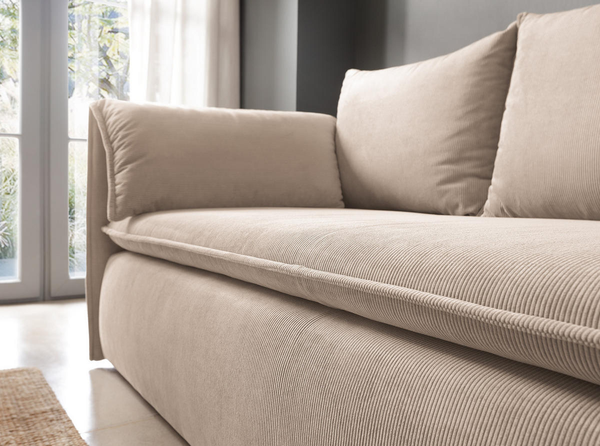 BETTSOFA PREGIO Beige Velours-Stoff mit Schlaffunktion - Beige, Textil (105/89/218cm) - MASSENO