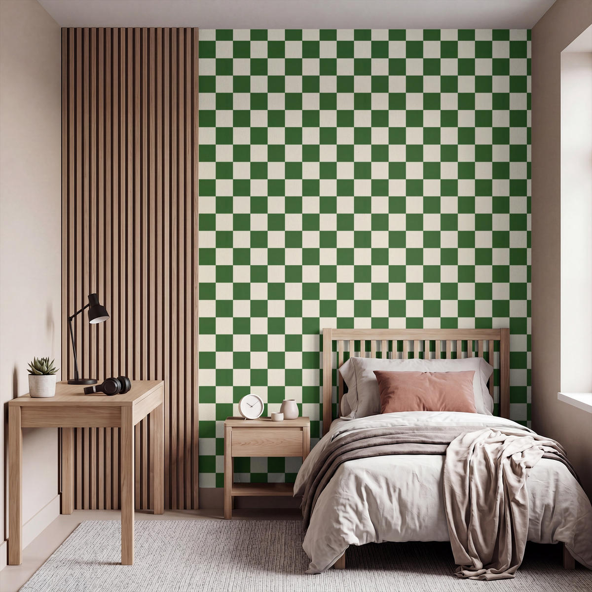KINDERTAPETE - Schachbrett - Muster - Grün - 200x280 cm - Grün, Papier (200/280cm) - OnlyWow