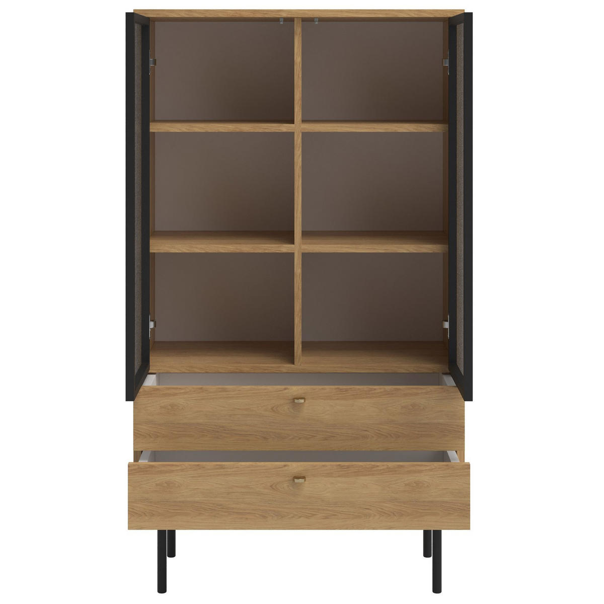 VITRINE Olar Holzoptik Hickory Natur 85 cm - Beige/Goldfarben, Holzwerkstoff/Metall (85/150/41cm) - Selsey