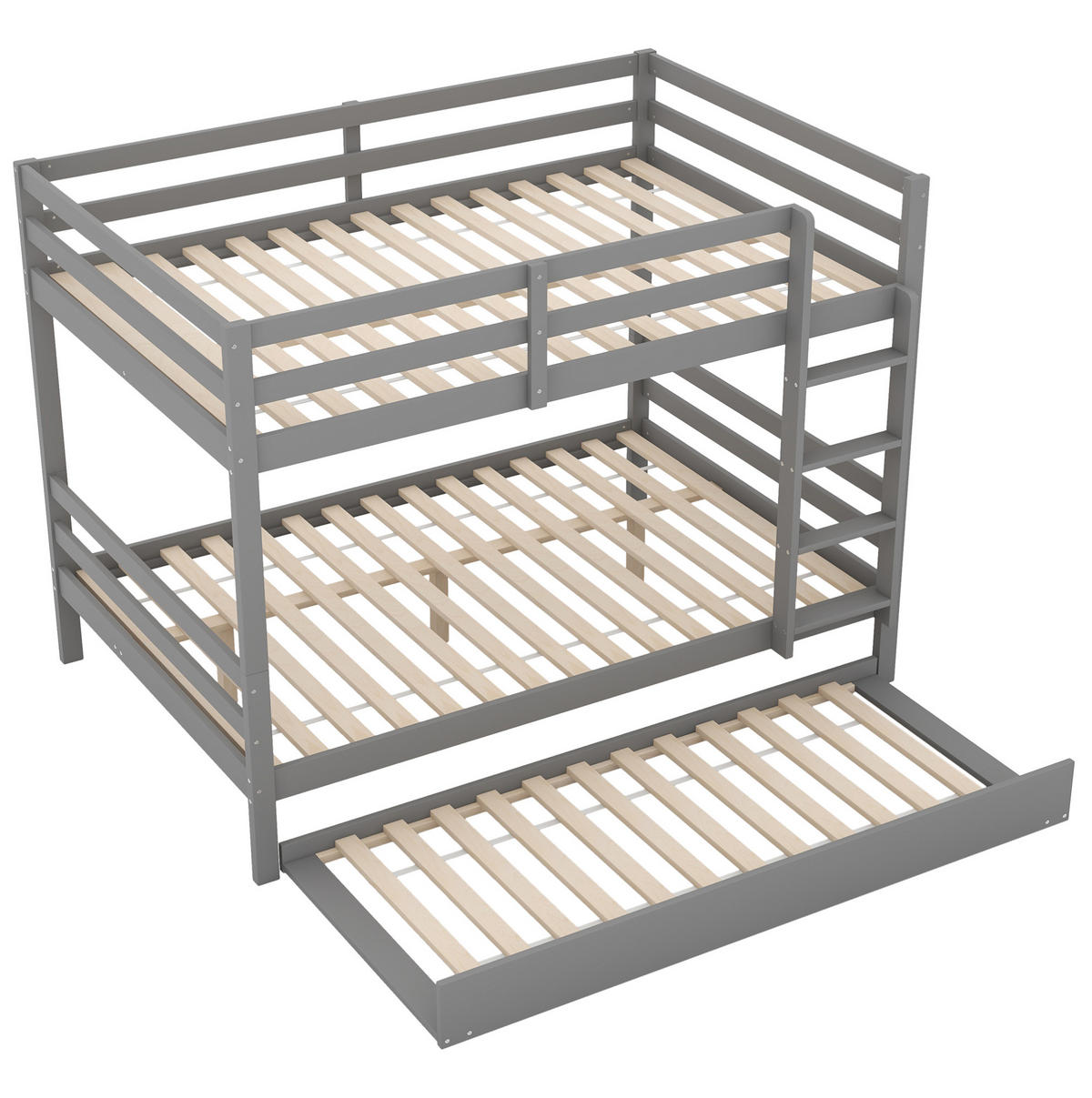 ETAGENBETT 140/200 cm mit Ausziehbett, hoher Absturzsicherung und Treppe aus Kiefern , Grau - Grau, Holzwerkstoff (140/200cm) - Redom