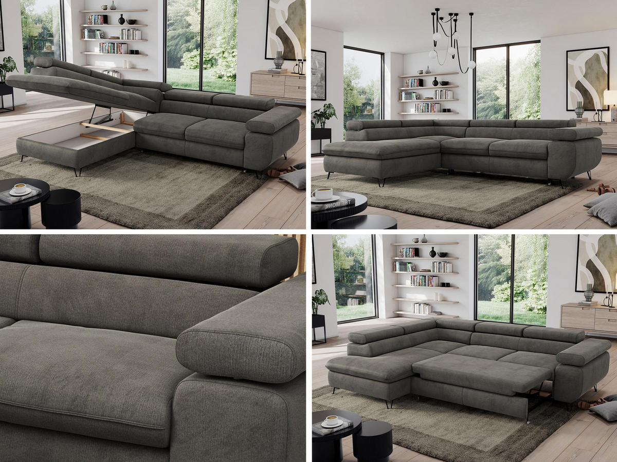 ECKSOFA PEDRO L Dunkelgrau Velvet - Links Seite - Dunkelgrau/Schwarz, Textil/Metall (208/273cm) - MKS