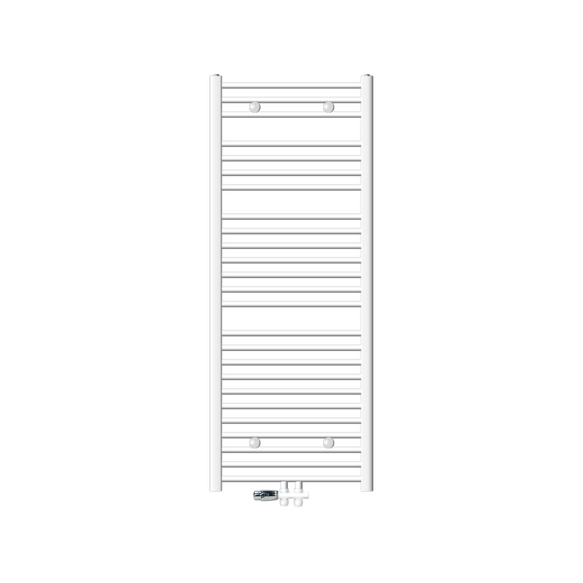 BADHEIZKÖRPER Sahara 600x1500 mm Weiß gebogen mit Ventil Durchgang - Weiß, Metall (60/150/3cm) - LuxeBath