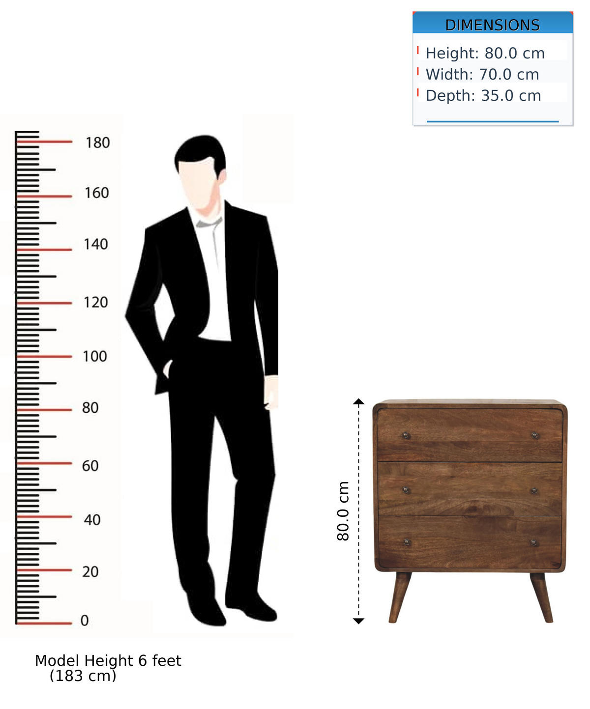 KOMMODE Abgerundete Kante, 3 Schubladen - Dunkelbraun/Messingfarben, Holz/Metall (70/80/35cm) - Artisan Furniture