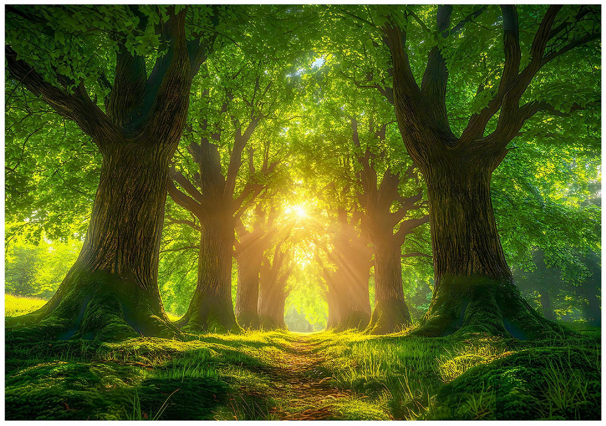 FOTOTAPETE Wald Bäume Grün 254x184 cm - Multicolor, Papier (254/184cm) - Wallarena