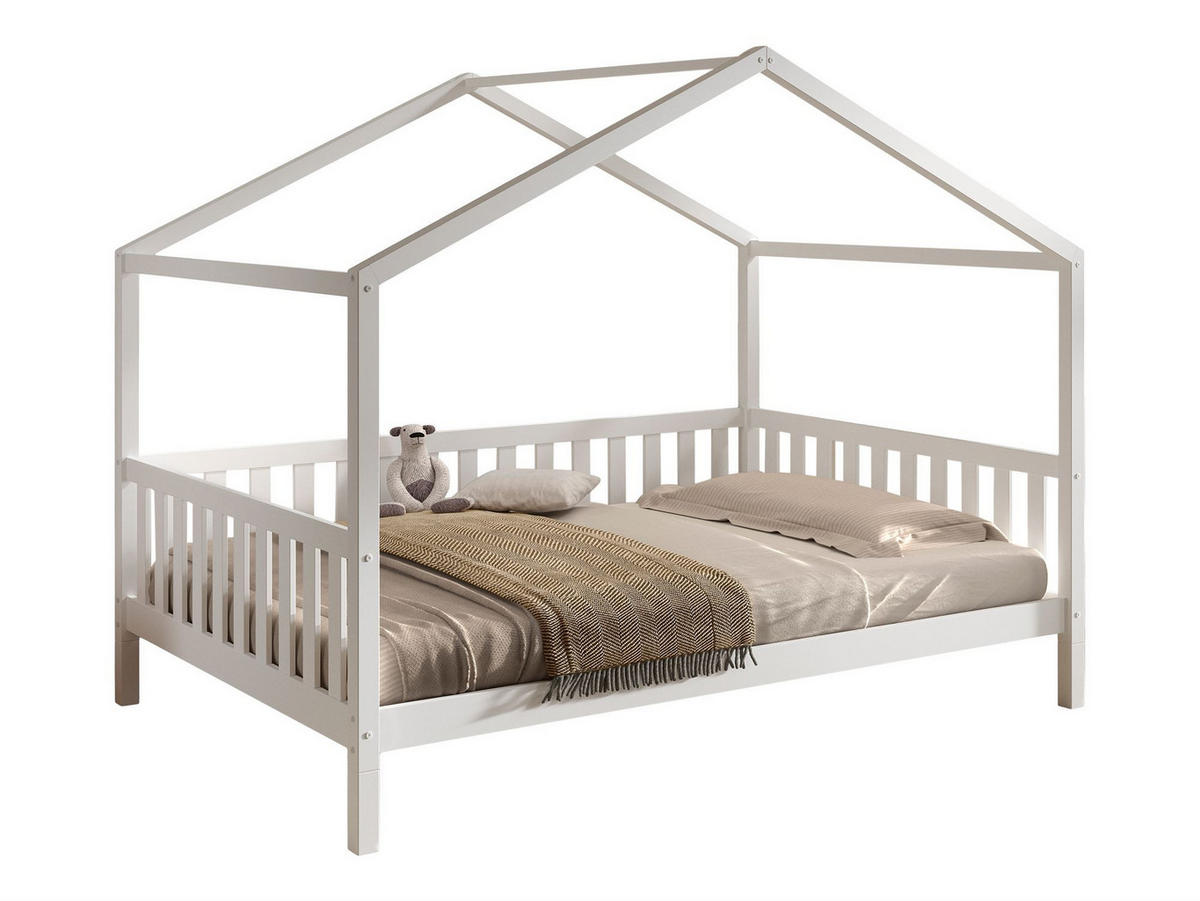 HAUSBETT Kapua 140x200 auch als Bodenbett Kiefer Massivholz Weiß - Weiß, Holz (140/200cm) - 58aufmkessel