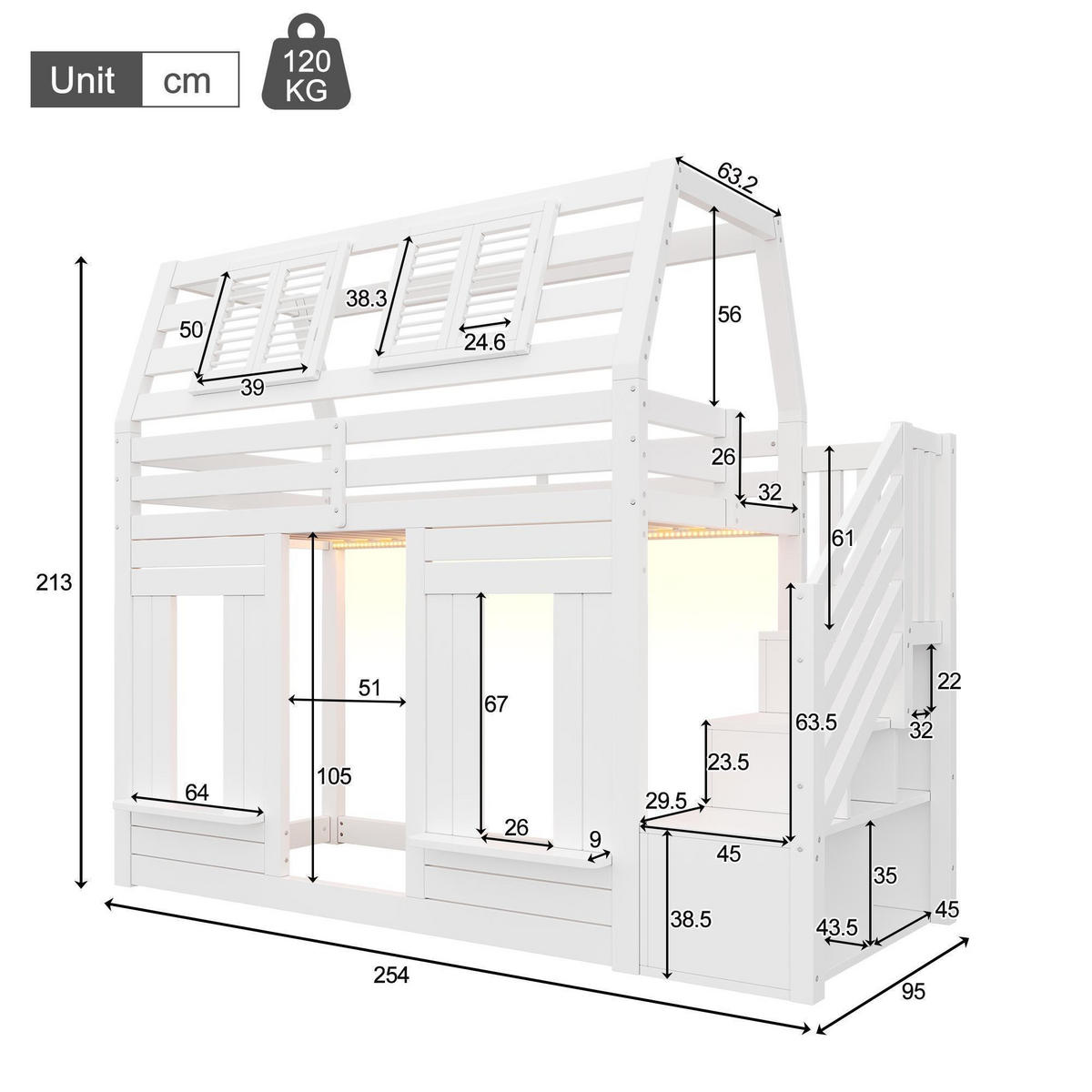 HAUSBETT 140/200 cm in weiß mit Stauraumtreppe - Weiß, Holz (90/200cm) - KOMHTOM