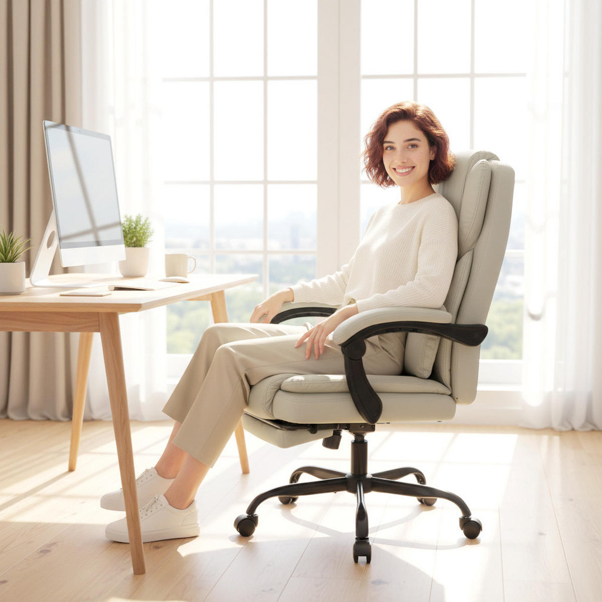 BÜROSTUHL Beige 67.0/65.0/119.0 cm - Beige, Leder (65/119/67cm)