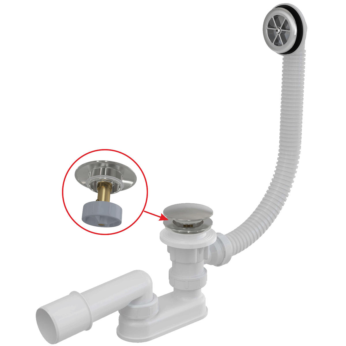 BADEWANNEN Ab- und Überlaufgarnitur CLICK/CLACK, Chrom, 57 cm - Chromfarben, Kunststoff/Metall (22/10/33cm) - Alcadrain