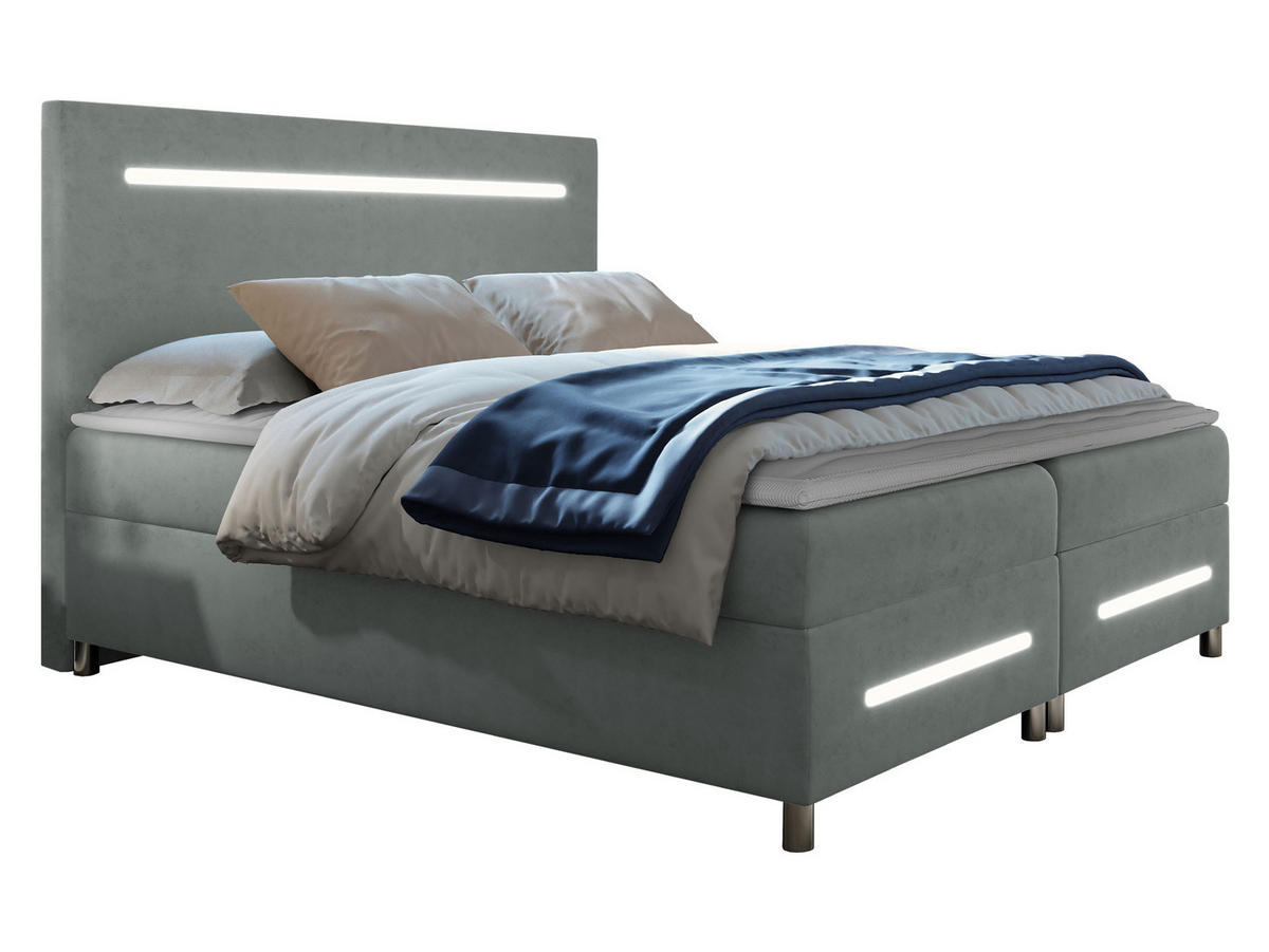 BOXBETT Enter LED - Hellgrau, Holz (180/200cm) - MIRJAN24