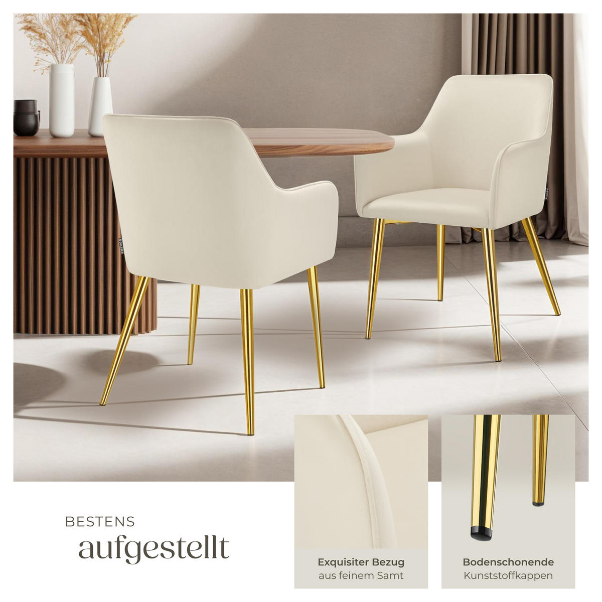 ARMLEHNSTUHL 2er Set Avane 55 x 63 5 x 86 5 cm beige - Beige, Textil (55/86.5/63.5cm) - tectake