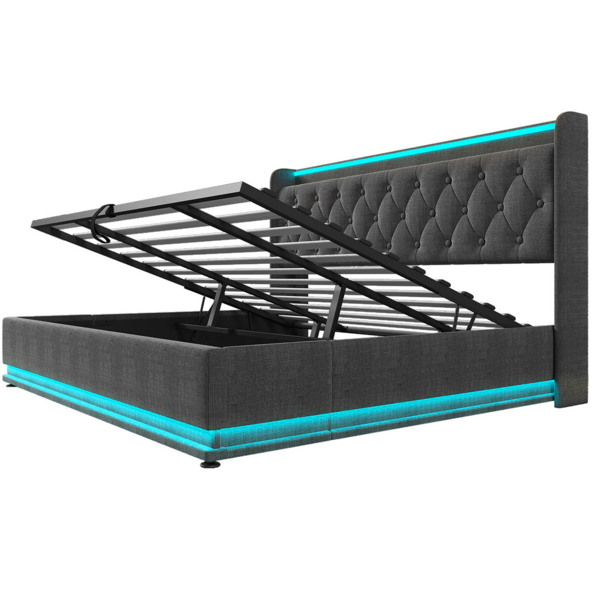 POLSTERBETT 180/200 cm Grau mit 360-Grad-LED-Funktion und USB-Zugang - Grau, Textil (180/200cm) - OKWISH