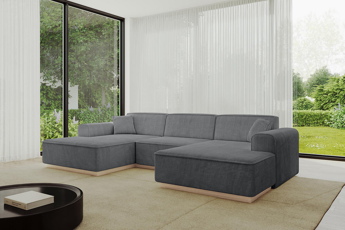 WOHNLANDSCHAFT IREA-U1 - 303x171x83 cm Duneklgrau - Dunkelgrau, Holzwerkstoff/Textil (303/83/171cm) - ALTDECOR