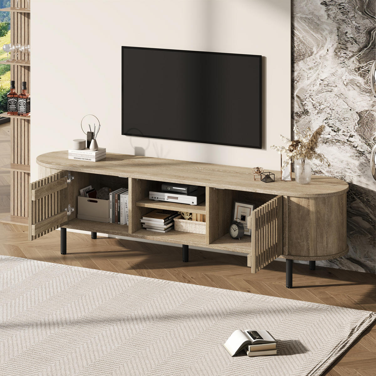 TV-LOWBOARD 160x40x47 cm Naturholz 2 Schränke Holzdesign - Naturfarben, Holzwerkstoff (40/47/160cm) - FLIEKS