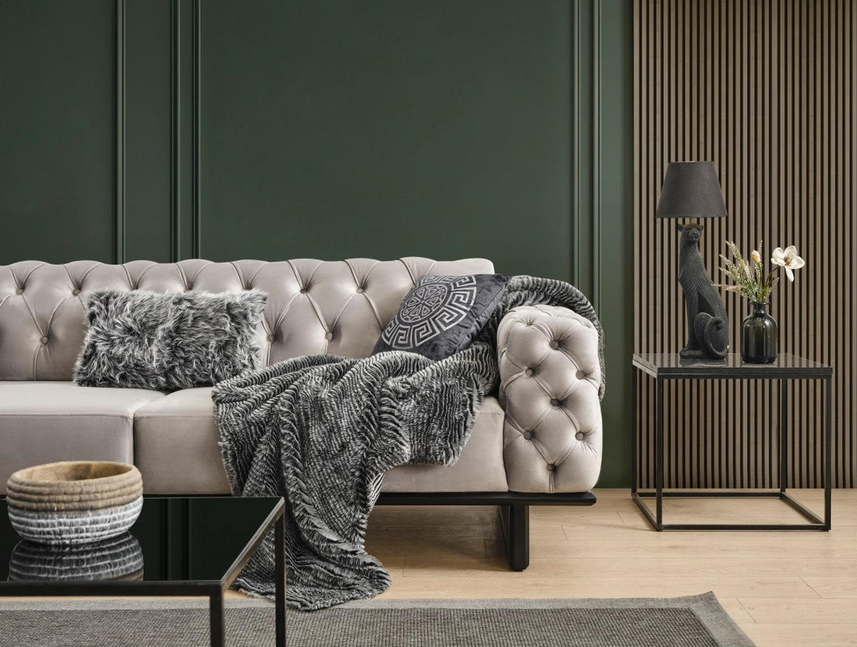 2 Sitzer SOFA Zen Samt Seidengrau - Hellgrau, Holz/Textil (190/80/100cm) - Villa Möbel