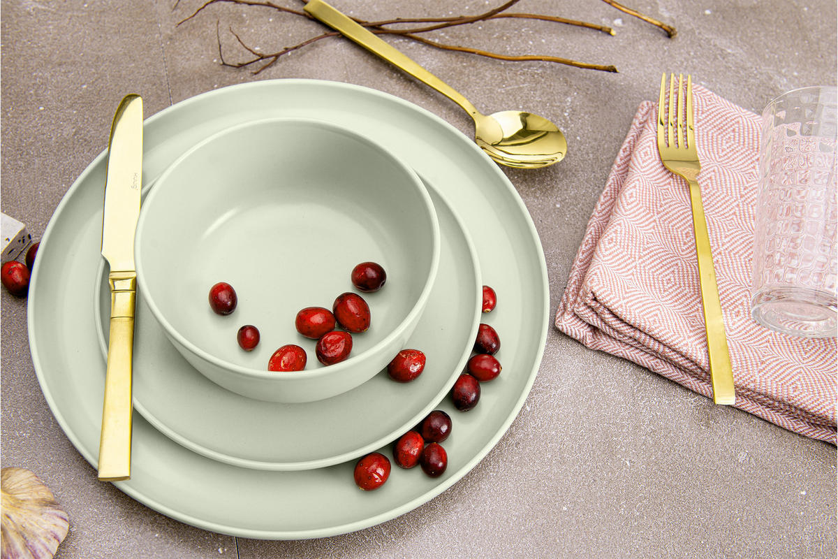 TELLER-SET VICTO 6-tlg Speiseteller, matt beige/grün/grau - Creme, Keramik (27cm) - KONSIMO®