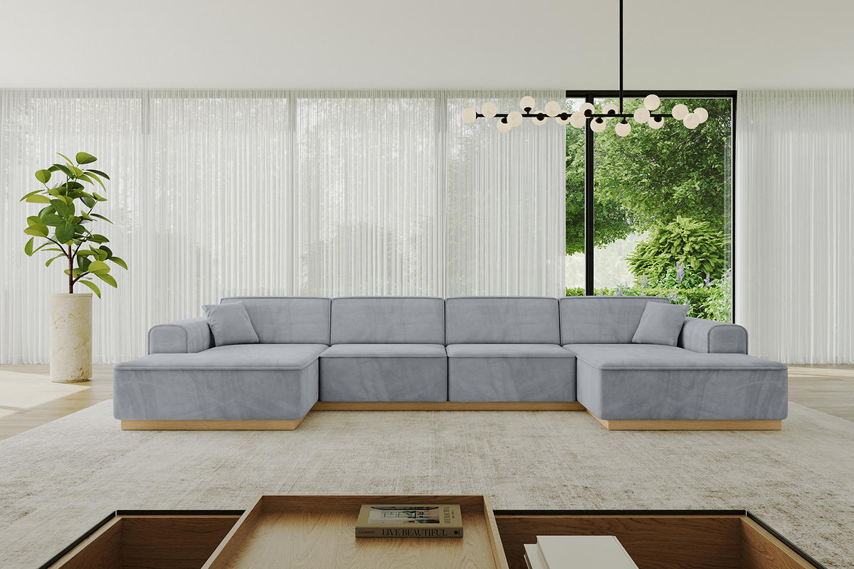 WOHNLANDSCHAFT IREA-U2-v2 - 382x165x81 cm Grau - Grau, Holzwerkstoff/Textil (382/81/165cm) - ALTDECOR