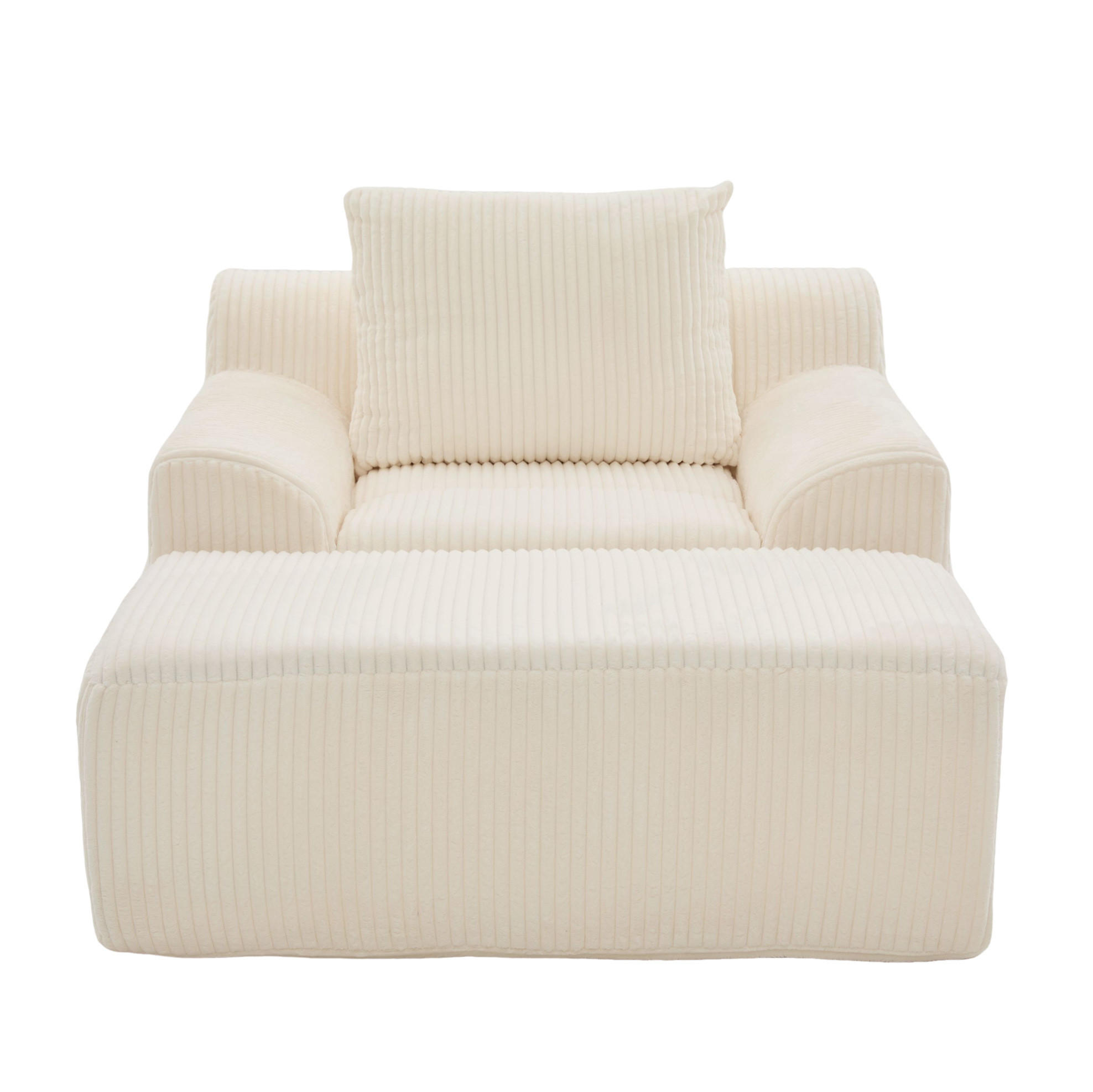 SESSEL aus Cord 147x110x67 cm Beige mit Fußhocker, Seitentaschen und montagefreiem Komfort - Beige, Textil (110/67/147cm) - Modfu